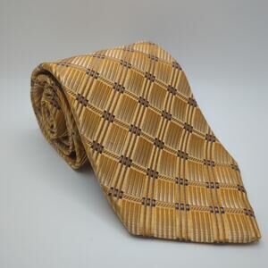 XMI Gold With Blue Blocks Tie (3 3/4" Wide, Geometric, Neckwear, 100% Silk, USA)